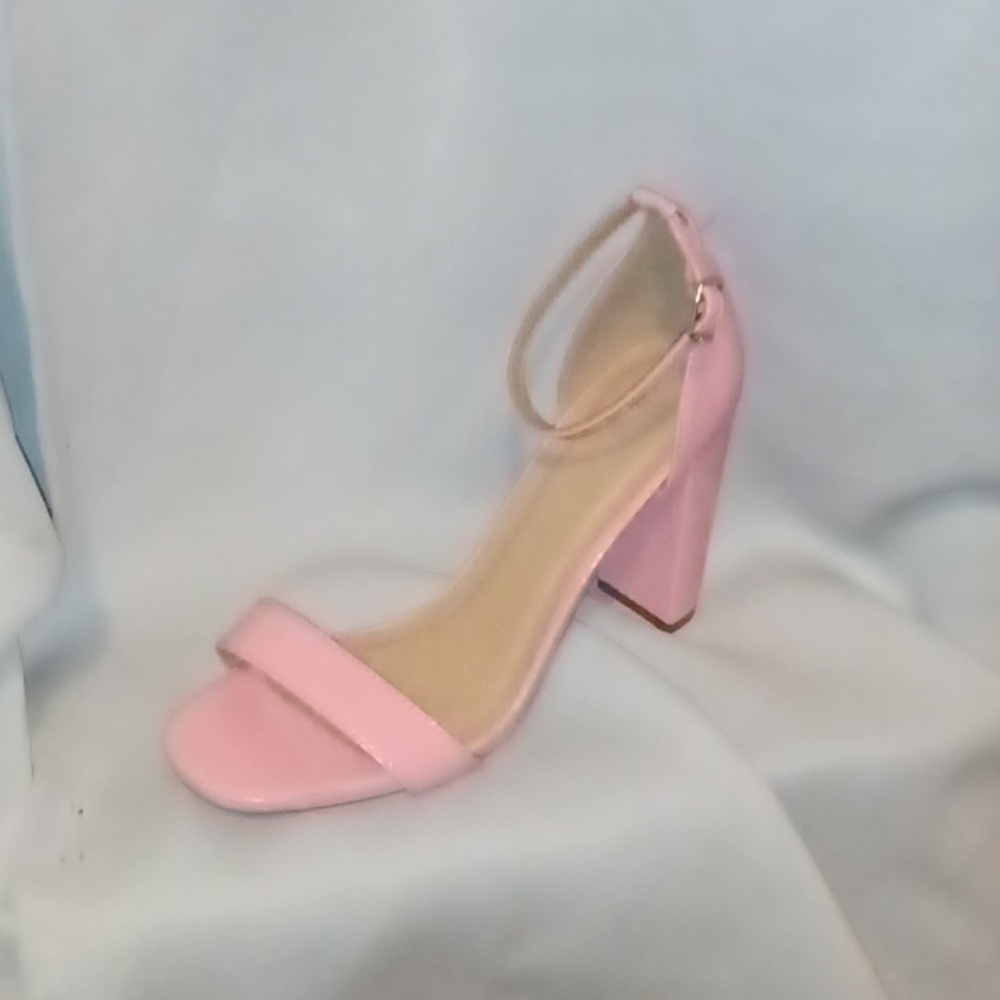 10M Y*Not chunky heel pink pleather ankle strap sandal